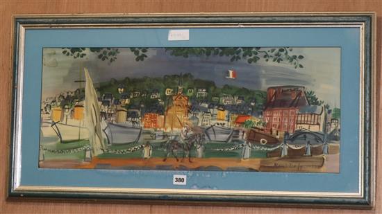 After Raoul Dufy, colour print, French harbour scene, 29 x 72cm